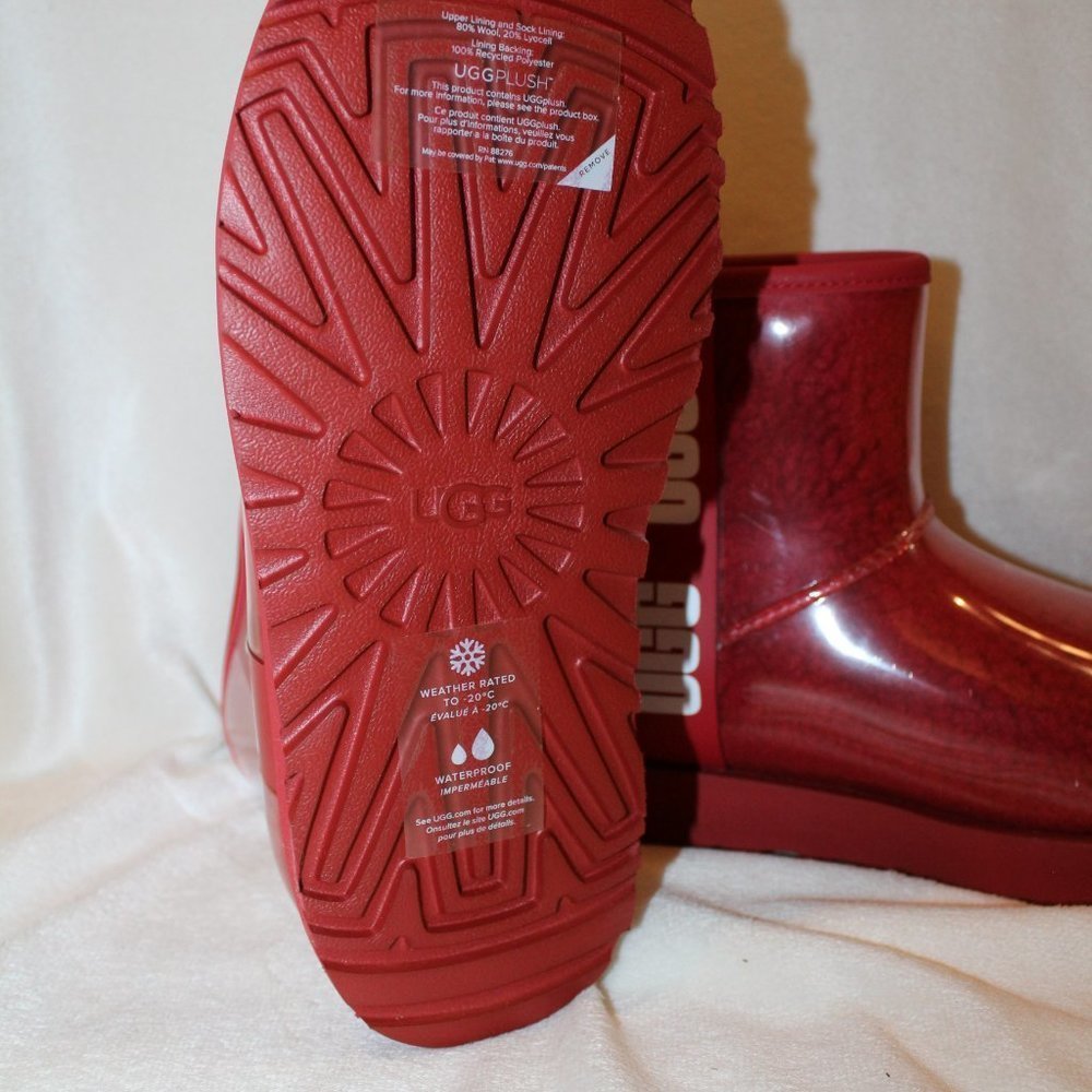 NIB UGG WOMEN'S CLEAR MINI SHEARLING WATERPROOF‎ LOGO BOOTS RED - Picture 7 of 7